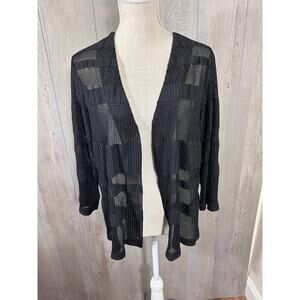 Chico's Black Textured Open-Front Blouse, size XL.